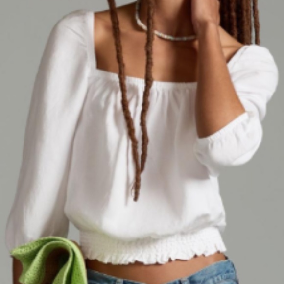 Brand New CLOTH & STONE SQUARE-NECK SMOCKED BLOUSE - Picture 7 of 9